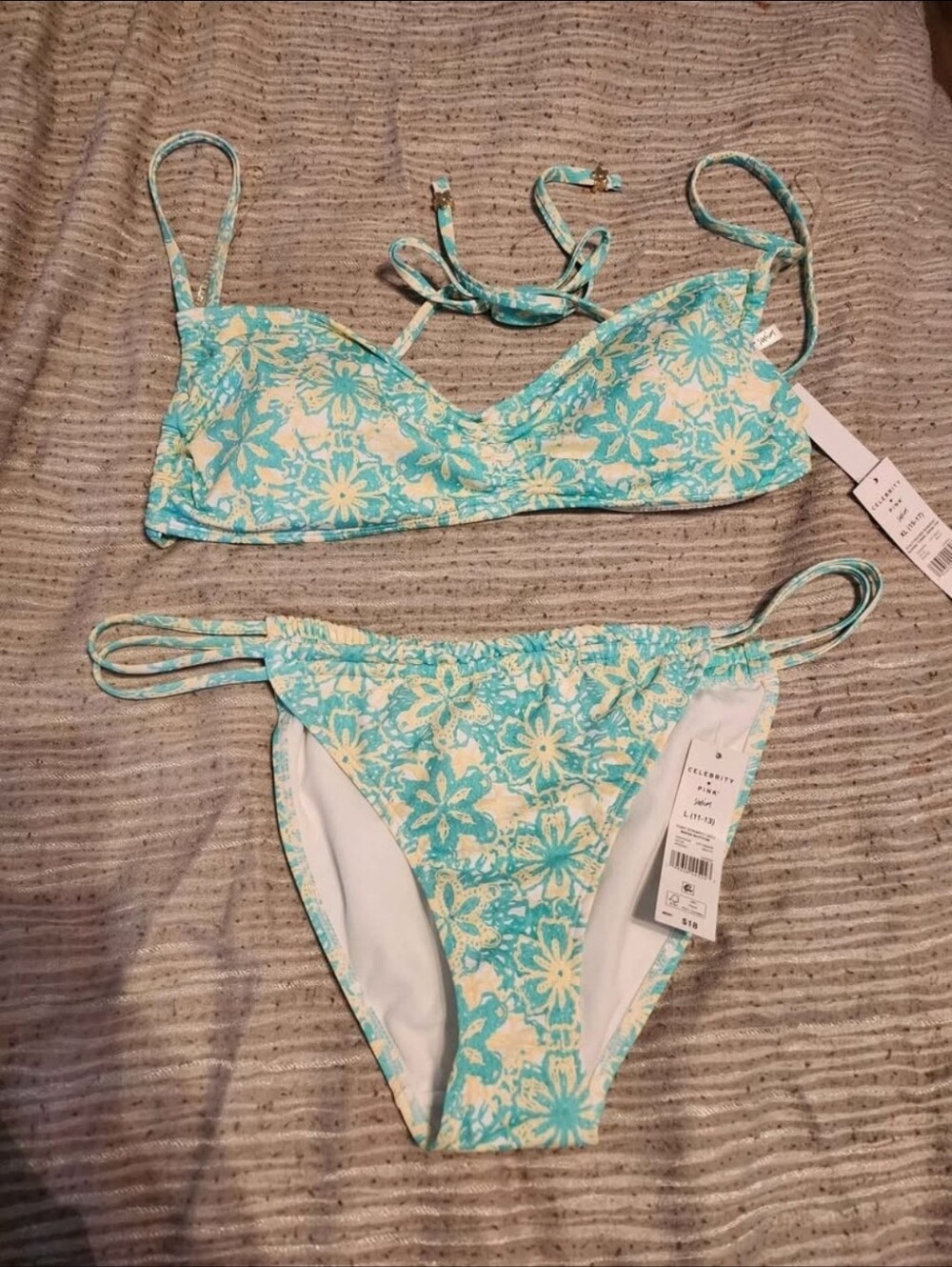 Celebrity Pink Aqua and White Floral Girls Bikini
